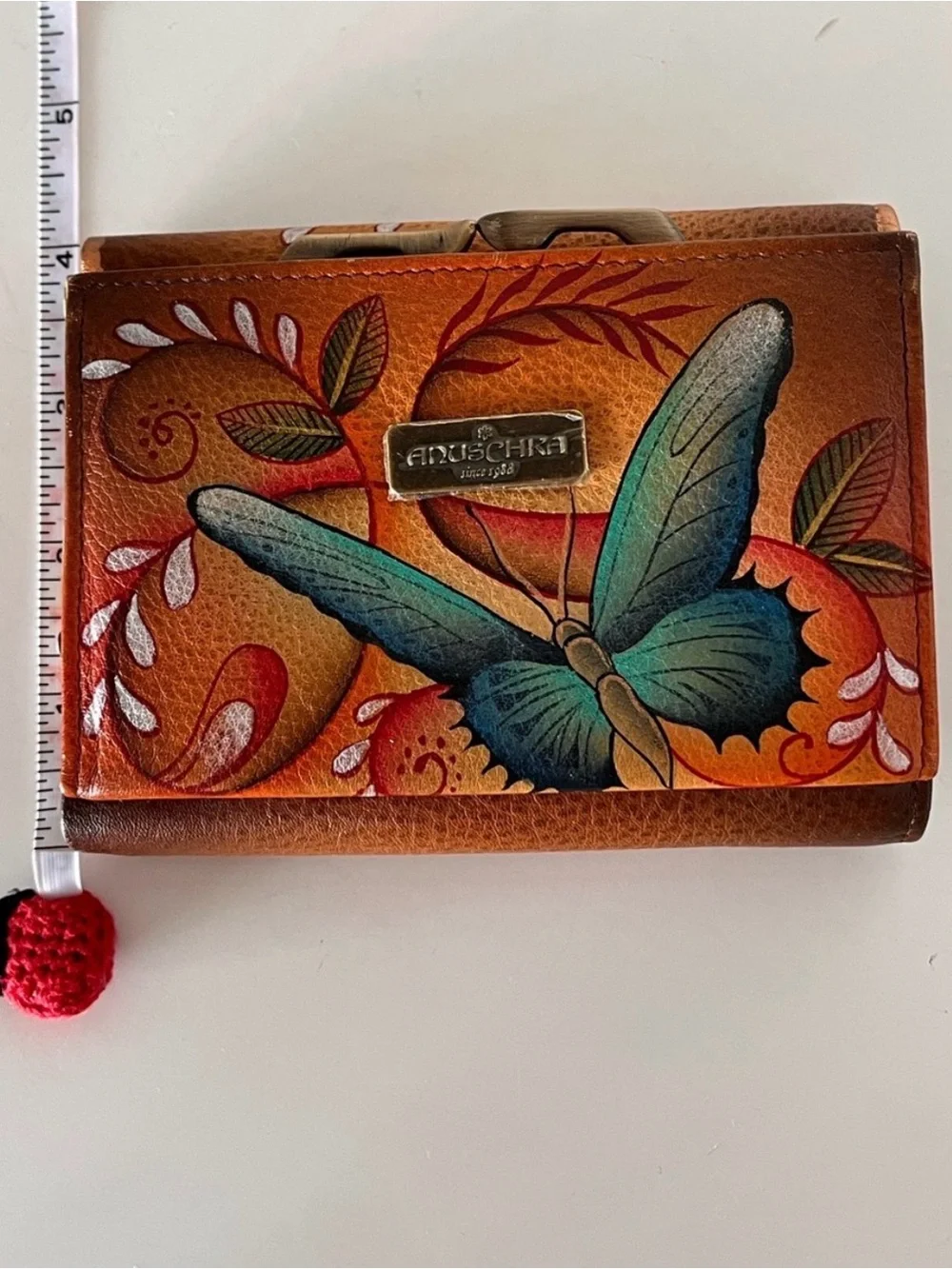 Anuschka Hand Painted Leather Wallet Butterfly Blooms RFID NWOT